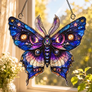 Lunar Moth Stained Glass Suncatcher, Luna Moth Wings House Warming Gift,  Butterfly Stained Glass Window Hangings, Butterfly Window Hanging