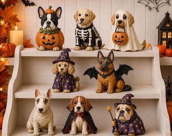 Custom Halloween Dog Wooden Block, Trick or Treat Bulldog Wooden Block,Spooky Halloween Wooden Block, Labrador, Golden, Poodle, Beagle Block