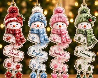 Custom Christmas Snowman Spiral Ornament 2026, Custom Name Snowman Acrylic Ornament, Christmas Tree Decor, Santa Snowman, Christmas Keepsake
