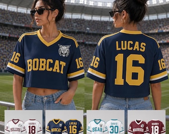 Custom Team Name and Mascot Football Croptop Jersey, Football Croptop Tee, Mascot Croptop Football Jersey for Mom, Shirt for Sport Lovers