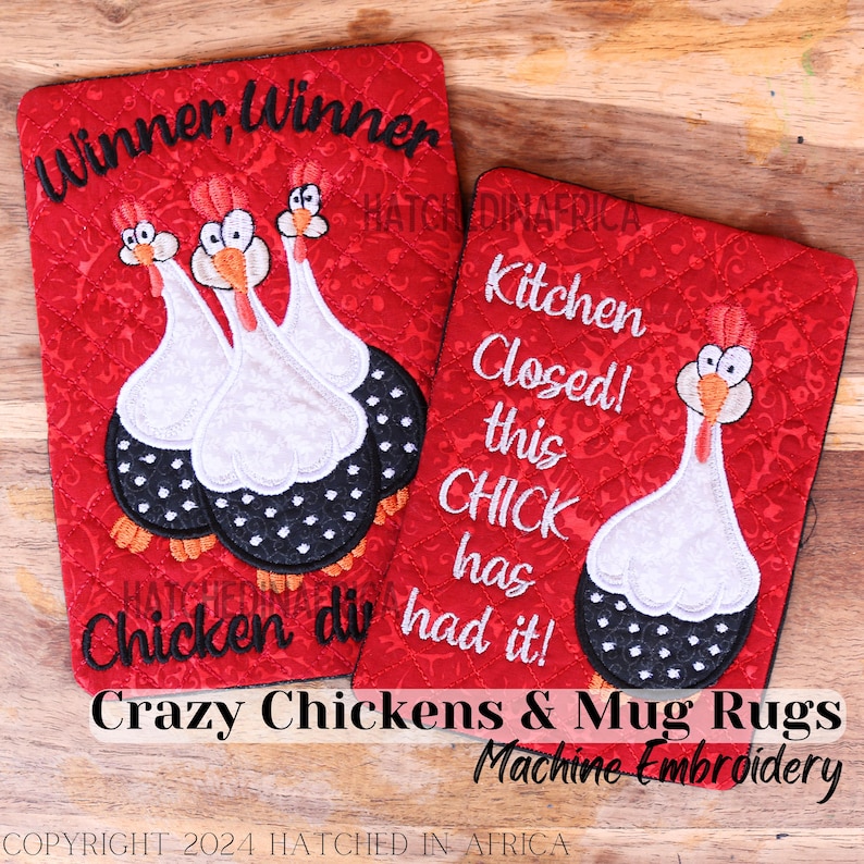Crazy Chicken Applique & Mug Rugs | Machine Embroidery Designs - Etsy
