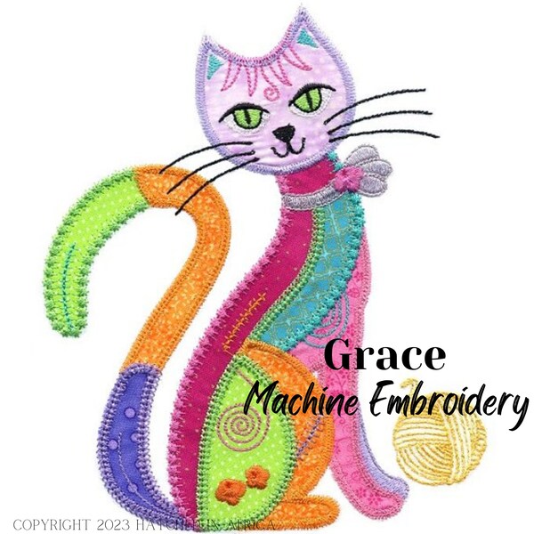 Aristocat Grace Cat Applique | Conception de broderie de machine unique