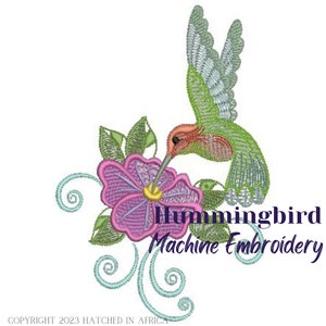 Hummingbird and Flowers #3 | Single Machine Embroidery Design