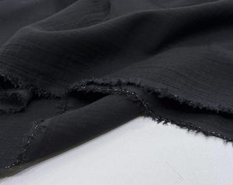 Black Double Gauze Muslin Fabric, 100% Cotton, for Dresses, Robes, Shirts, Blouses & Loungewear