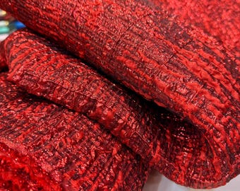 Red Brocade Fabric by the Yard Metallic Jacquard Evening Wear Couture Textile