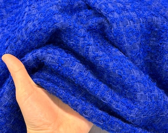 Blue Tweed Fabric: Wool Cotton Blend for Jackets and Dresses