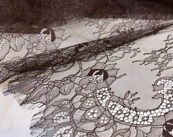 Brown Lace Fabric, 150 cm Wide Lightweight Lace for Dressmaking, 3 Meter Minimum