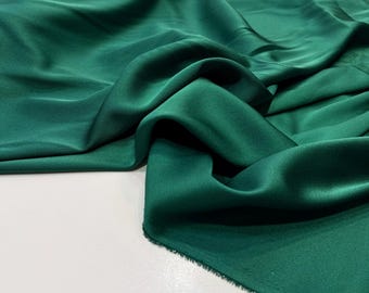 Double Face Italian Crepe Fabric: Emerald Green - Shiny & Matte Sides