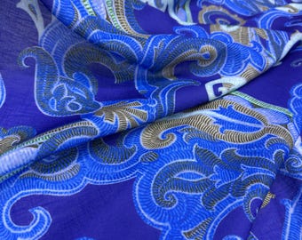 Royal Blue Paisley Fabric, Italian Woven Fabric for Dresses, Blouses, Skirts, Kimonos & Sewing Projects