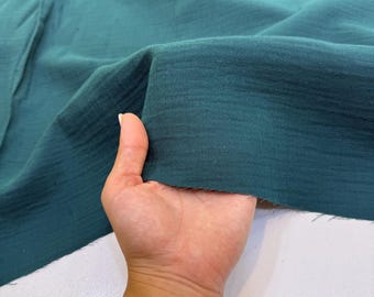 Petrol Blue Double Gauze Muslin Fabric, 100% Cotton, for Dresses, Robes, Shirts, Blouses & Loungewear