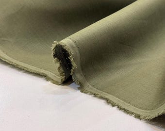 Natural Linen Fabric, Olive Green Medium Weight (100% Pure Fiber)