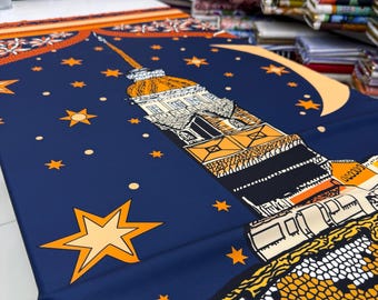 Navy Crepe Fabric, Maiden Tower Starry Night Print | Dressmaking | 150 Cm Wide