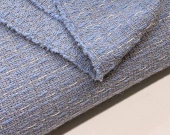 Baby Blue Metallic Tweed Fabric: Wool Cotton Blend with Subtle Shimmer