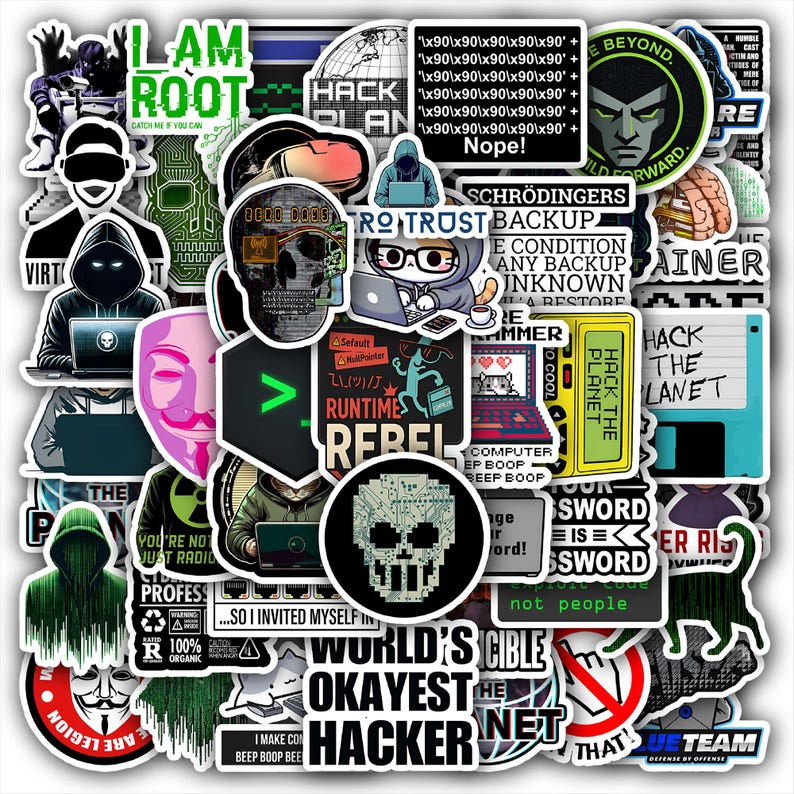 Hacker Programmer Sticker Sheet, Coding Tech Vinyl Decals 40 designs (4 Sheets) 画像 1