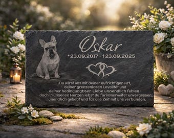 Personalized dog memorial plaque, slate, 30 x 20 cm, with photo engraving, dog gravestone plaque with name and date - memorial plaque.