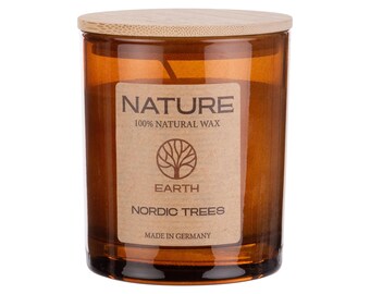 Nordic Trees scented candle in a glass jar – woody aroma candle for sauna atmosphere & natural relaxation