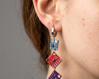 Cyberpunk Circuit Board Earrings, Recycled Microchip Jewelry , Tech Lover Gift
