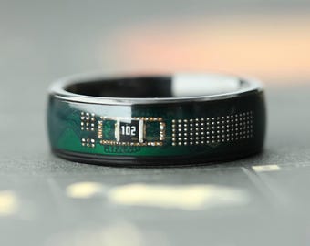 Recycled Circuit Board Ring, Eco-Friendly Tech Jewelry, Unique Wedding Band for Men