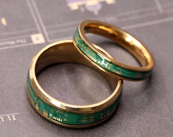 Circuit Board Couple Rings, Gold Edge PCB Wedding Bands, Tech Anniversary Gift