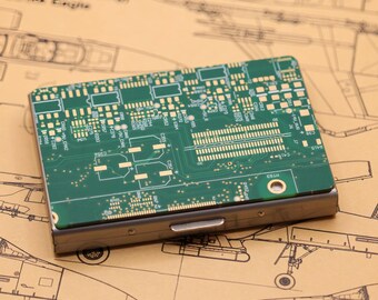 リサイクル回路基板を使用したクレジットカードホルダー、ステンレススチール＆PCBデザインの財布、エンジニアのお父さんへの父の日ギフト