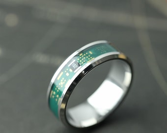 Recycled Circuit Board Ring, Gamer Wedding Band, Gift for Programmer