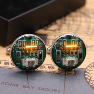 Glow Circuit Board Cufflinks, Cyberpunk Wedding Accessory, Geeky Gift for Programmer