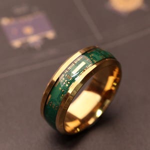 Circuit Board Wedding Rings, Gold Edge PCB Jewelry, Steampunk Style Couples Bands, Unique Geek Gifts