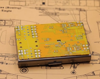 Recycled Circuit Board Wallet, Stainless Steel & Real PCB, Scientist Gifts