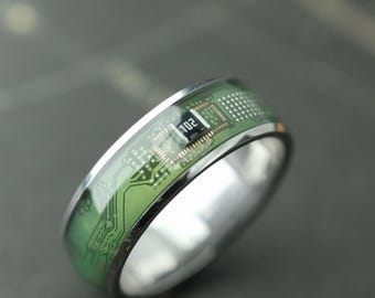 Recycled Circuit Board Ring, Gamer Wedding Band, Tech Gift for Him