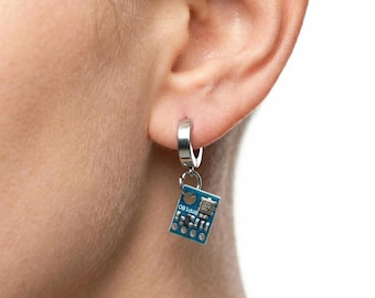 Circuit Board Earrings & Ear Clips, Cyberpunk Jewelry, Programmer Gifts