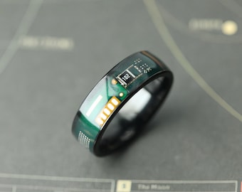 Recycled Circuit Board Ring, Gamer Wedding Band, Cyberpunk Gift