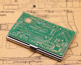 Tarjetero de circuito impreso reciclado, tarjetero ecológico, regalo STEM