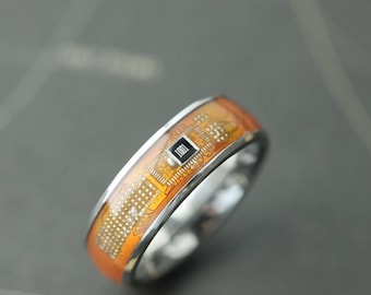 Recycled Circuit Board Ring, Eco-Friendly Tech Wedding Band, Gift for Programmer