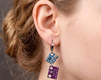 Circuit Board Earrings, Upcycled Tech Jewelry, Unique Nerdy Gift for Programmer and Engineer