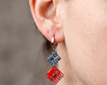 Circuit Board Earrings, Cyberpunk Tech Jewelry, Unique Gift for Gamer