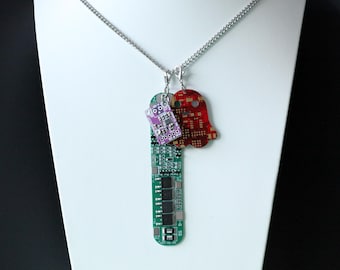 Recycled Circuit Board Necklace, Cyberpunk Tech Jewelry, Unique Geek Gift for Programmers & Engineers