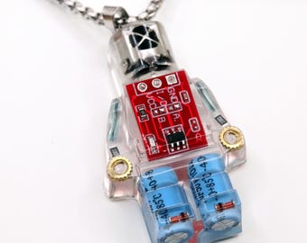 Robot Circuit Board Pendant Necklace, Upcycled Tech Jewelry, Graduation Gift for Engineer