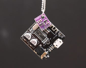 Recycled Circuit Board Necklace, Black PCB Pendant, Steampunk Style Jewelry, Gift for Engineers