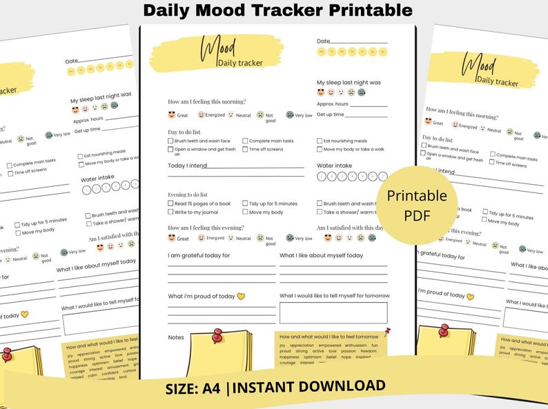 Daily Mood Tracker Printable | Mental Health Planner | Self Care ...