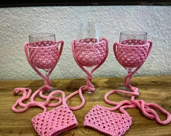 portabicchieri da vino all'uncinetto