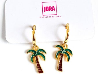 Palm Tree Earrings, Coconut Tree Earring, Huggie Hoop Earrings, Summer Jewelry, UK Seller, Gifts Under 15