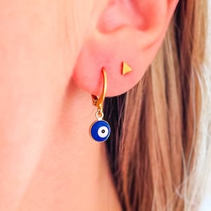 Evil Eye Earrings, Greek Earrings, Huggie Hoop Earrings, Surgical Steel Jewellery