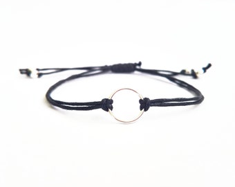 Sterling Silver Cord Bracelet, Black Eternity Bracelet, String Friendship Bracelet, Stocking Stuffer