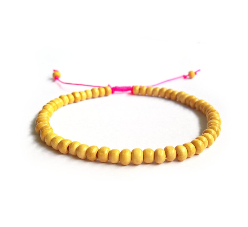 Wooden Bead Anklet, Hot Pink Anklet, Wood Beaded Ankle Bracelet, Beach Jewellery UK image 1