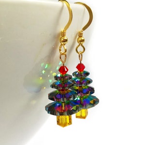 Swarovski Christmas Tree Earrings, Handmade Christmas Earrings, Genuine Swarovski Crystal Earrings UK image 2