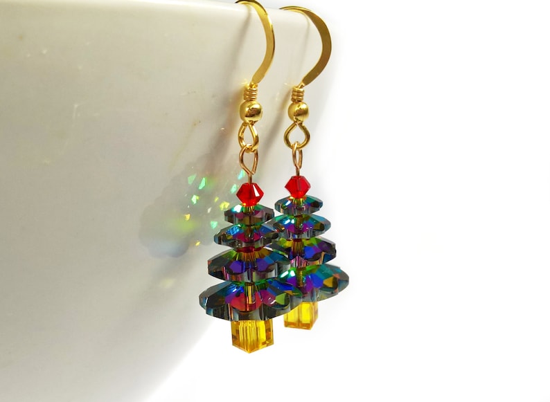 Swarovski Christmas Tree Earrings, Handmade Christmas Earrings, Genuine Swarovski Crystal Earrings UK image 2