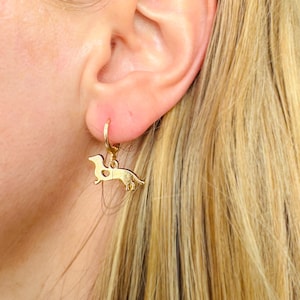 Gold Dachshund Earrings, Sausage Dog Earrings, Jewelry for Dog Lovers, Gold Weiner Dog Mini Hoop Earrings, Toy Dachshund Hoops, Dog Mom Gift