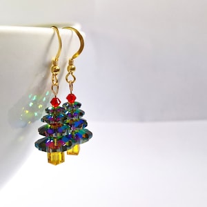 Christmas Tree Earrings, Handmade Christmas Earrings, Swarovski Crystal Holiday Earrings UK