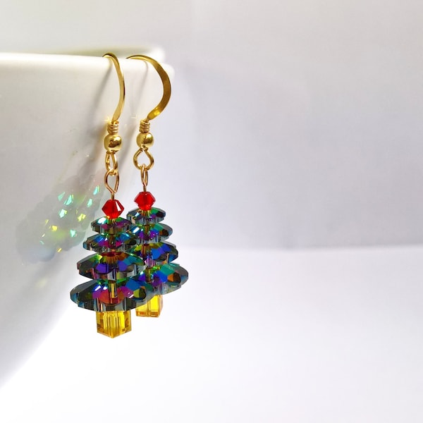 Swarovski Christmas Tree Earrings, Handmade Christmas Earrings, Genuine Swarovski Crystal Earrings UK