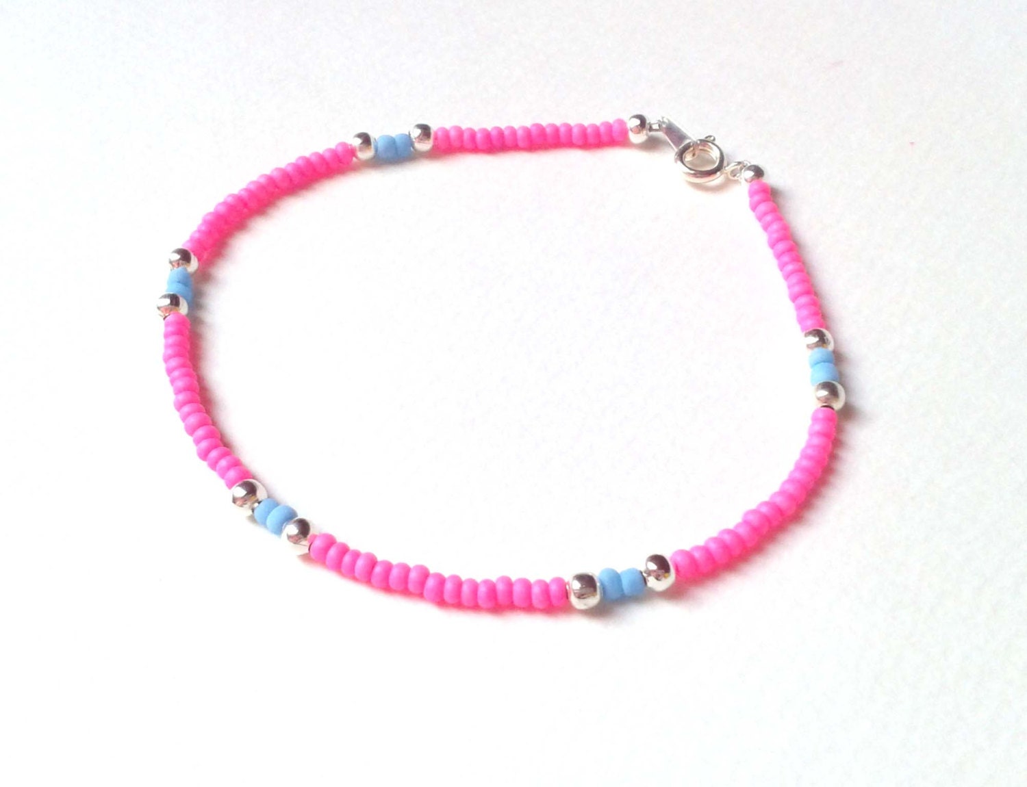 Neon Pink Anklet Beaded Ankle Bracelet Pink and Blue Seed - Etsy Denmark